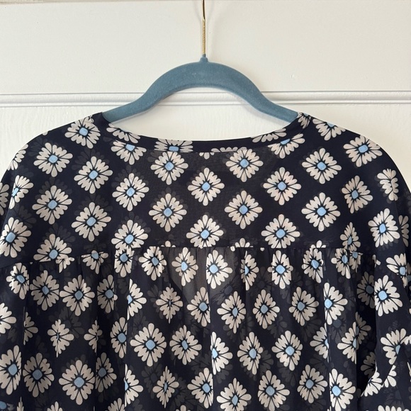 LOFT Navy Blue and Cream Floral Sheer Blouse - Picture 9 of 9